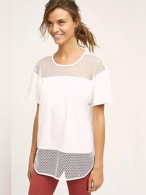 Anatomie Clothing Melissa Mesh Panel White Travel Tee, size  L